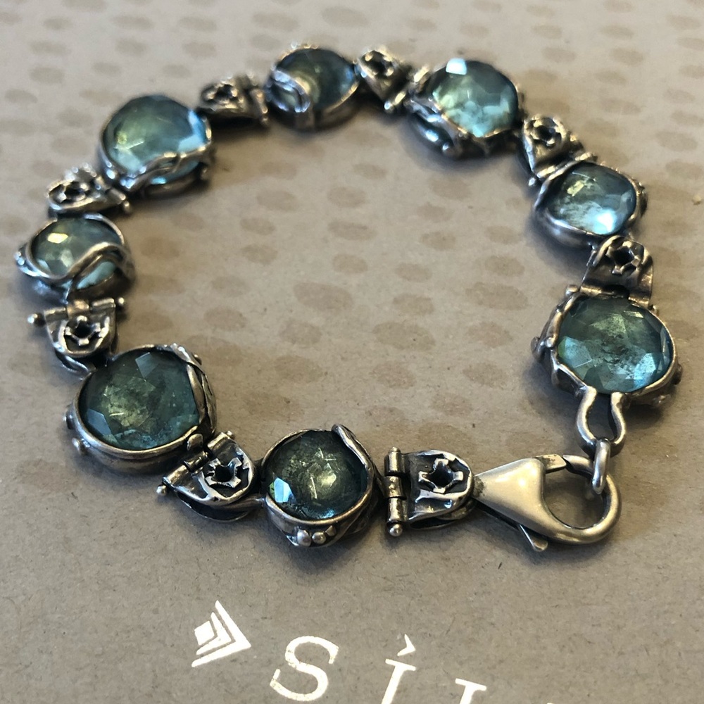 Silpada Incentive Exclusive Sterling Silver Aqua Glass Sterling Club Bracelet